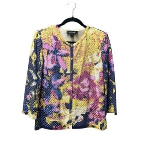 St. John Wool blend Floral Print Button up Cardigan Sweater Size Small